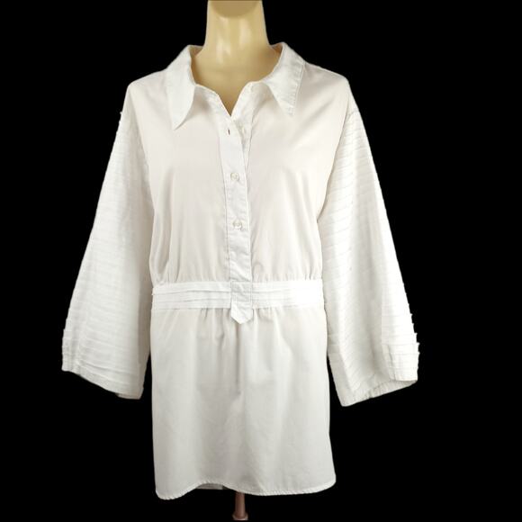 LANE BRYANT ~ Women's White Cotton Blouse With Raw Edge Layered Details ~26/28 - Picture 2 of 10